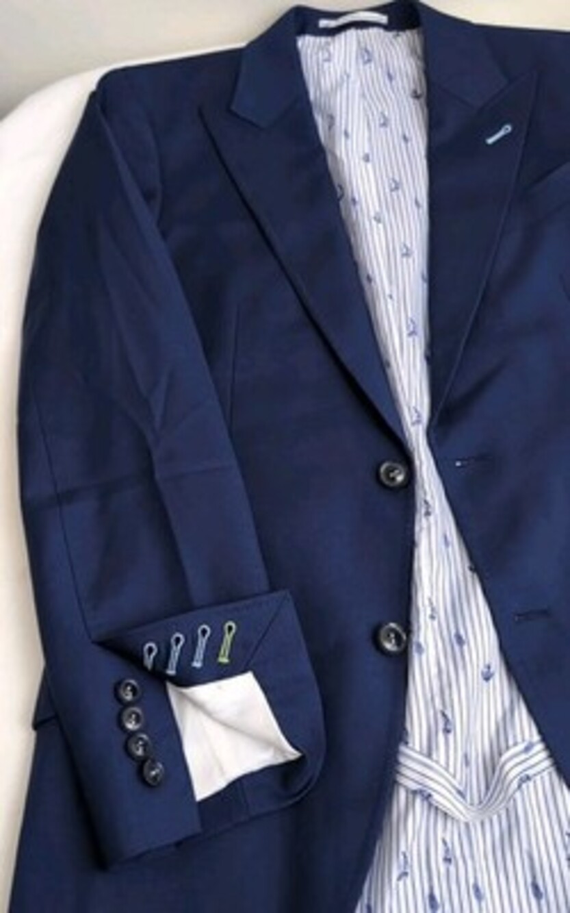 Soren Bespoke Mens Blue Peak Lapel Surgeon Cuff 2 Button Sport Coat Size 36 S